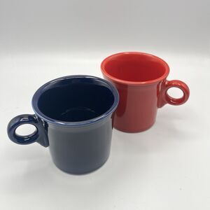 Fiesta Ware Ring Handle Coffee Mugs Set 2 Homer Laughlin HLC USA Cups Red & Blue